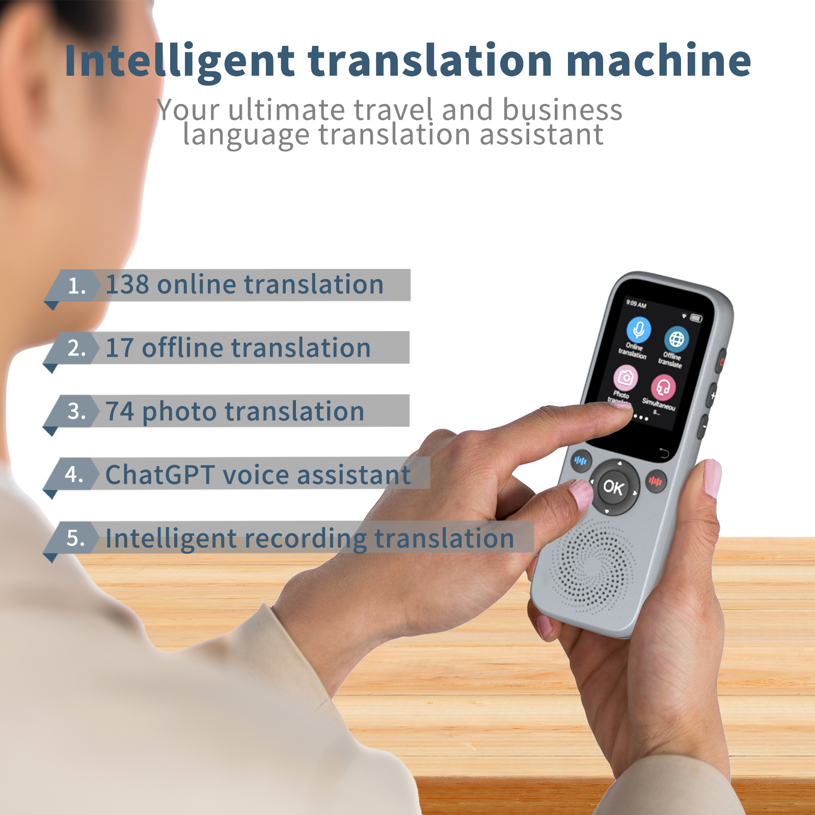 Portable Translator Device - High-end AI Translator No WiFi Needed